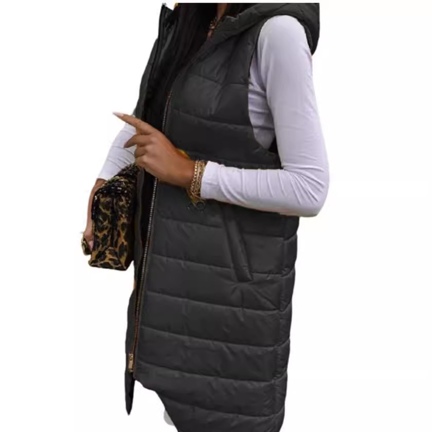 2021 deseo europeo y americano color sólido elegante Chaqueta de punto con capucha Chaleco de un solo pecho bolsillo sin mangas abrigo de longitud media