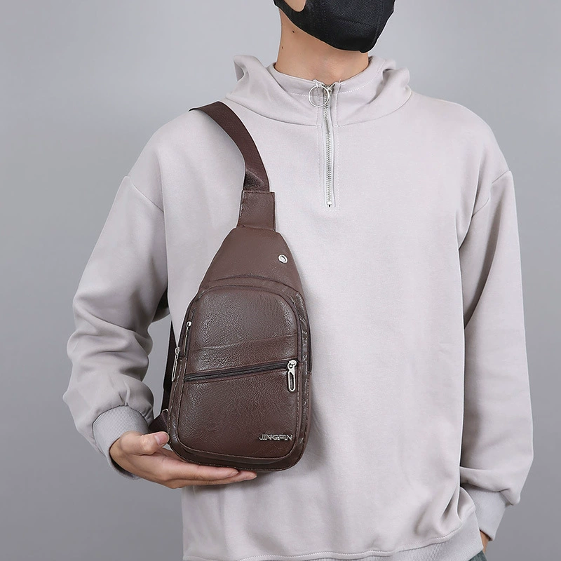Capacious chest bag, polyurethane one-shoulder bag, genuine leather