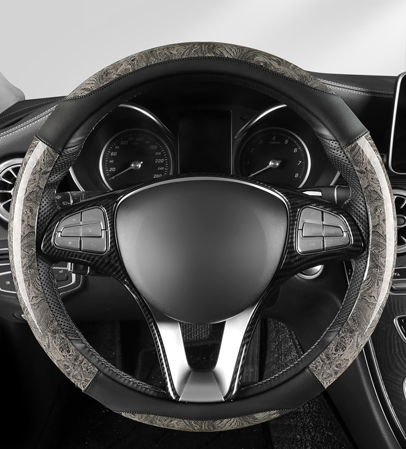 Car peach wood pattern steering wheel cover ultra-thin four-season universal summer non-slip half set of card-type decorative handle cover for men