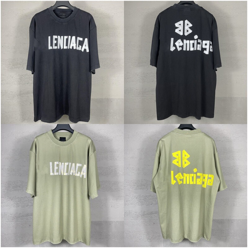 Paris high version SS25 new B classic tape printing washed worn old casual loose short sleeve T-shirt