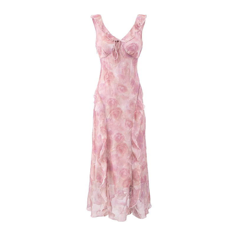 Spring/Summer 2026 New Elegant Floral Print Strap Dress for Women, A-line Long Dress, French Ruffle Twirling Fairy Dress Spring/Summer 2026 New Elegant Floral Print Strap Dress for Women, A-line Long Dress, French Ruffle Twirling Fairy Dress