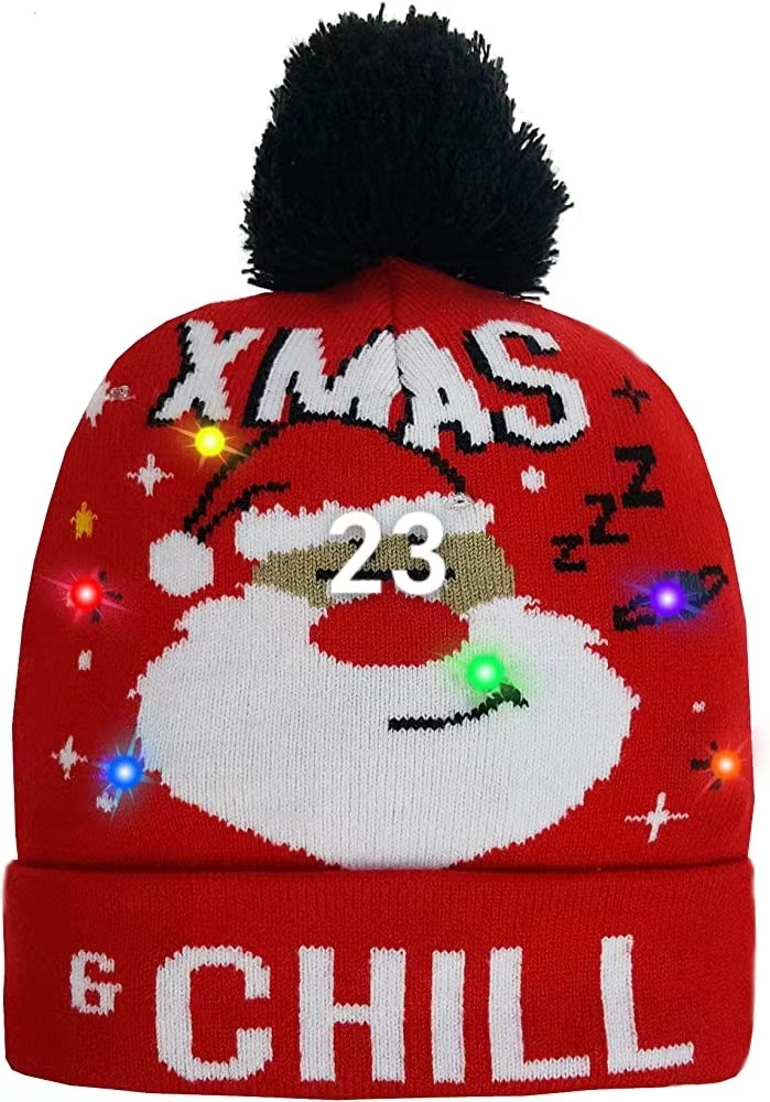 Weihnachtsmütze Garn Acryl Jacquard LED Weihnachtswollmütze Herbst/Winter warme Strick-Weihnachtsmütze_voghion.com