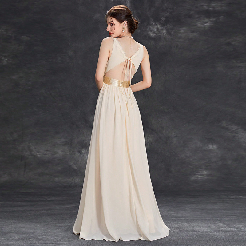 Vestido de noche de champaña satén francés para la novia de salida de hilo simple se puede usar normalmente vestido de dama de honor fábrica de cabello recto