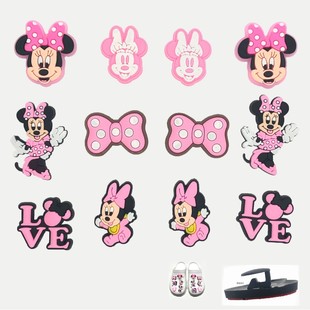 Cross-border Hot Sale Mickey Minnie Series Hole Shoes Flower Croc Garden Shoes Accessories PVC Drip Soft Rubber DIY Accessories