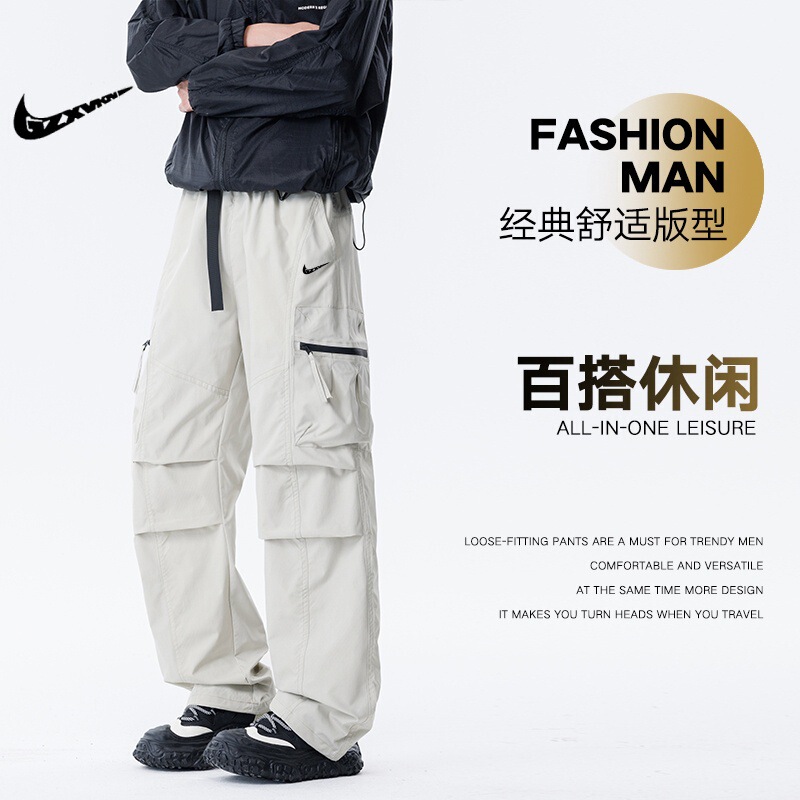 Functional Outdoor Water-Repellent Paratrooper Fleece-Lined Work Pants for Men, Spring and Autumn American-Style Hiking Straight-Leg Sports Casual Pants