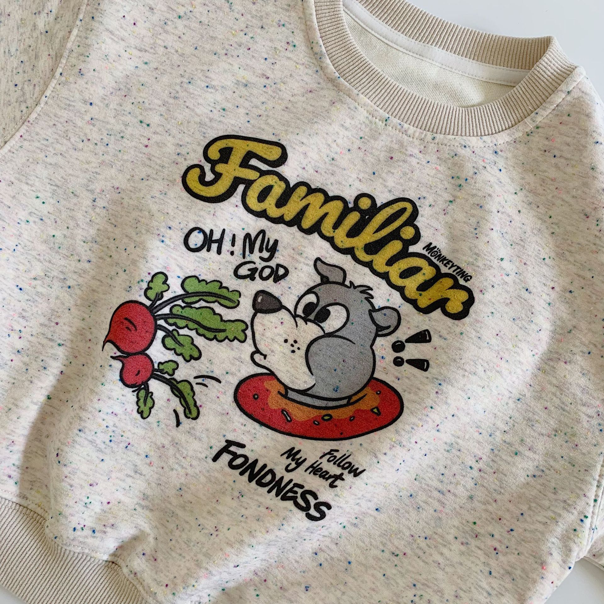 Mei Bao conjunto de niños 2025 primavera y otoño nuevos productos de color pequeño chaqueta de dibujos animados + pantalones casuales de dos piezas