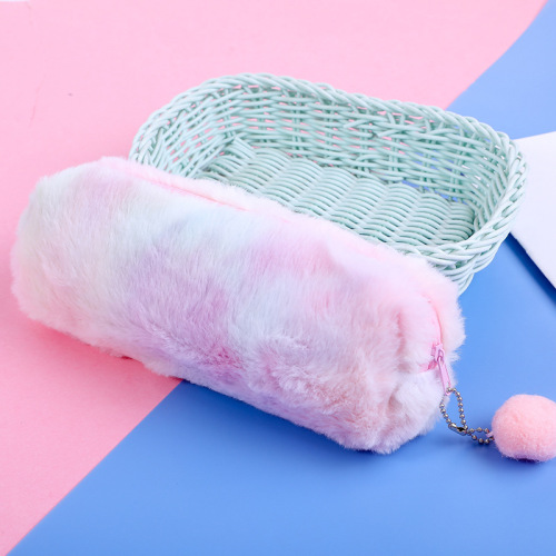 Korean style creative pencil box gradient color cute girl plush octagonal pencil bag girl heart student simple storage bag