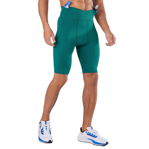 High elastic cross-waist tight compression pants marathon running five-point tights outdoor training quick-drying racing shorts