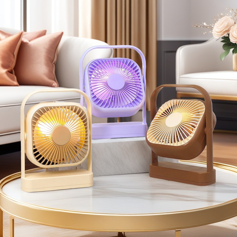 Casual Household Mini Desktop Fan Handheld Desktop Dual-Use Rechargeable Three-Speed Ambient Light Silent Electric Fan