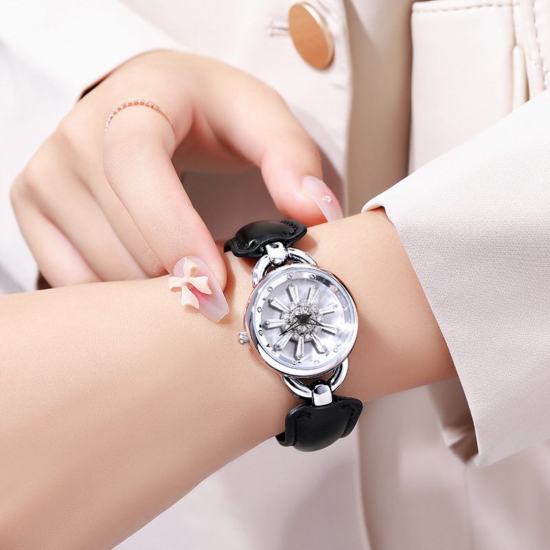 Un orologio da donna rotante in acciaio rivestito in pelle con fiocco di neve rotante con diamanti Shilairun, orologio da donna Douyin trasmesso in diretta, orologio popolare per le donne_voghion.com