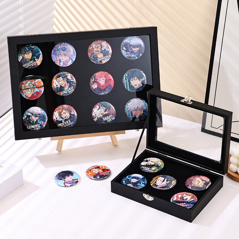 Anime Badge Storage Box with Lid, Display Box, Badge and Medal Packaging Box, Dust-Proof Display Frame, Record Holder