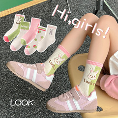 Wholesale Girls' Socks Spring and Autumn Cotton Socks Cartoon Polka Dot Bunny Crew Socks Alphabet Children's Socks Colorful Matched Korean Style Trendy Socks