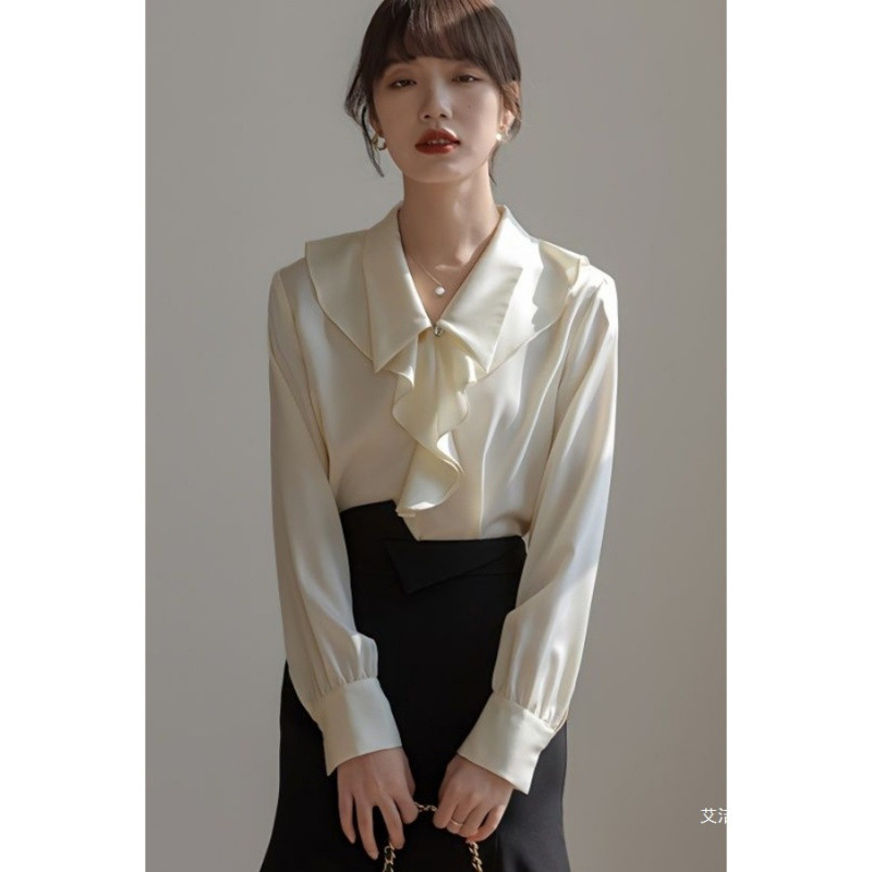 Spring and Autumn New Stylish and Beautiful French-Style Sweet Tops, Korean-Style Professional Shirts, Ruffled Blouses for Women Spring and Autumn New Stylish and Beautiful French-Style Sweet Tops, Korean-Style Professional Shirts, Ruffled Blouses for Women
