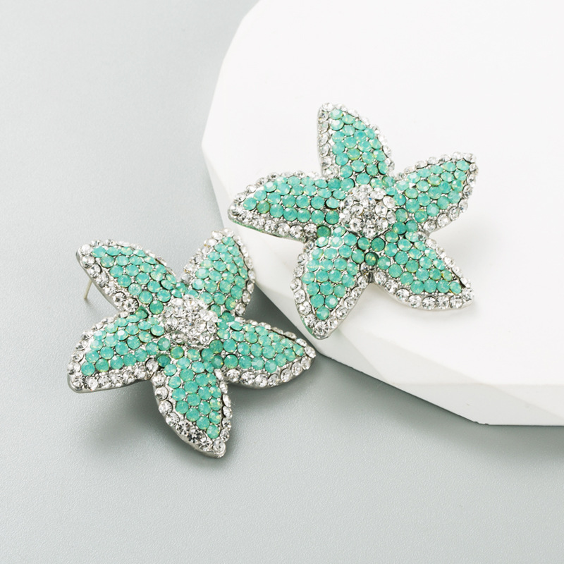 INS Style Starfish Alloy Inlay Rhinestones Womenu0027S Ear Studs 1 Pair