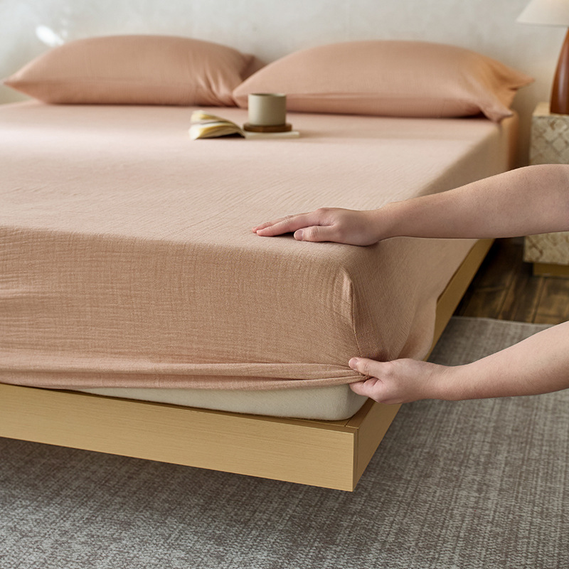 Sombrilla de cama de hilo arrugado de algodón de una sola pieza, funda protectora de colchón Simmons, funda de cama de algodón puro, funda de cama 2024 nuevas cuatro estaciones universales