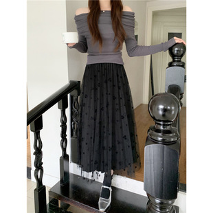 實價網紗半身裙女秋冬仙女中長款a字裙搭配毛衣衛衣高腰傘裙