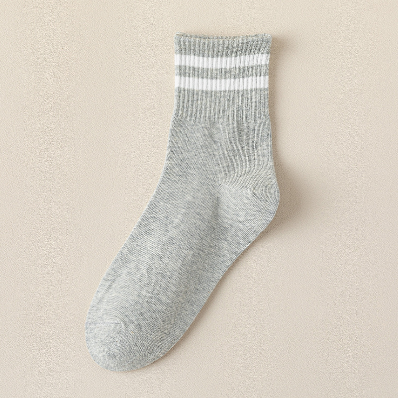 诸暨袜子纯棉女秋冬中筒袜女士保暖吸汗条纹长袜冬季全棉女袜批发