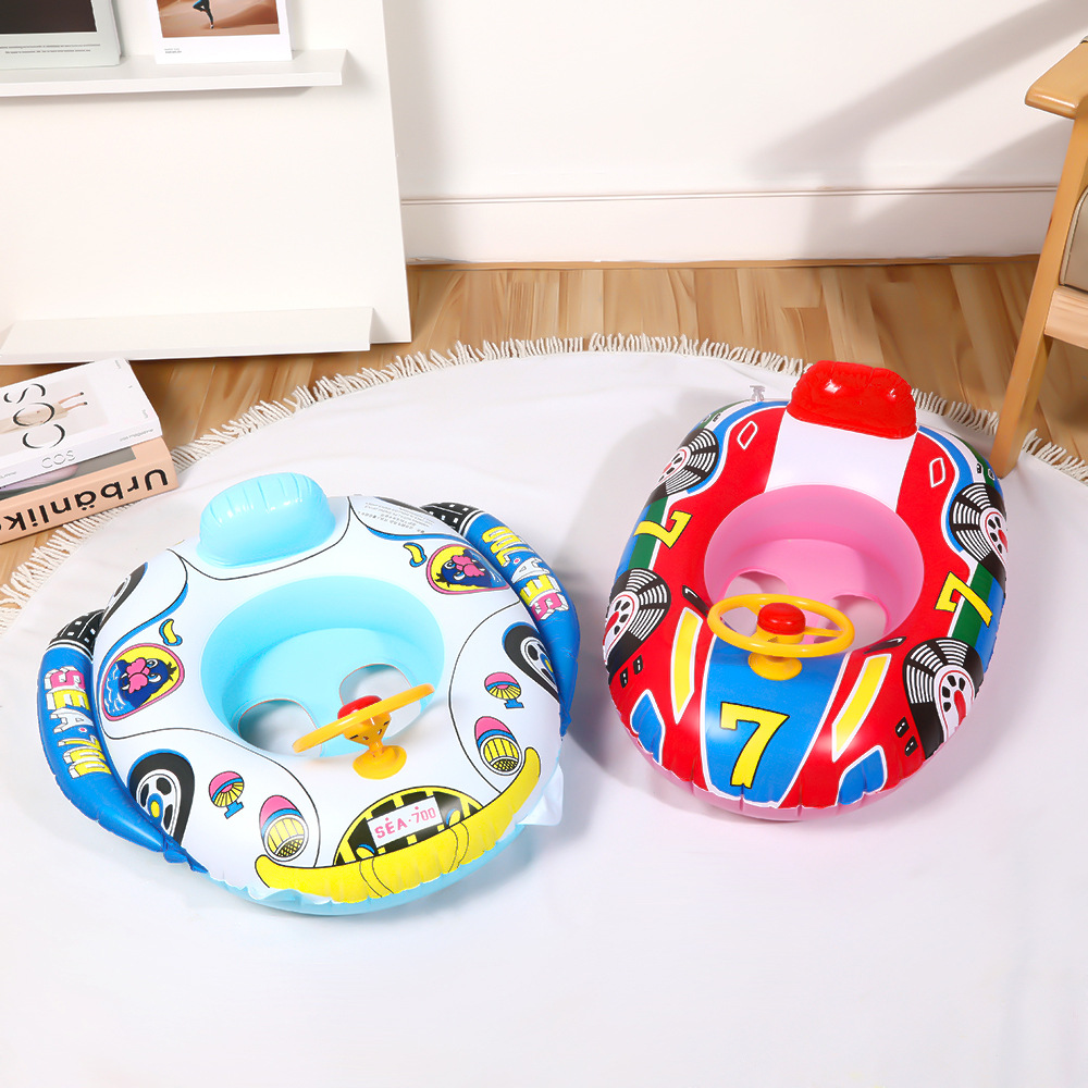 Creative Racing Car Children's Swimming Seat Water Park Play Thickened Steering Wheel Cartoon Baby Seat Boat Floating Ring