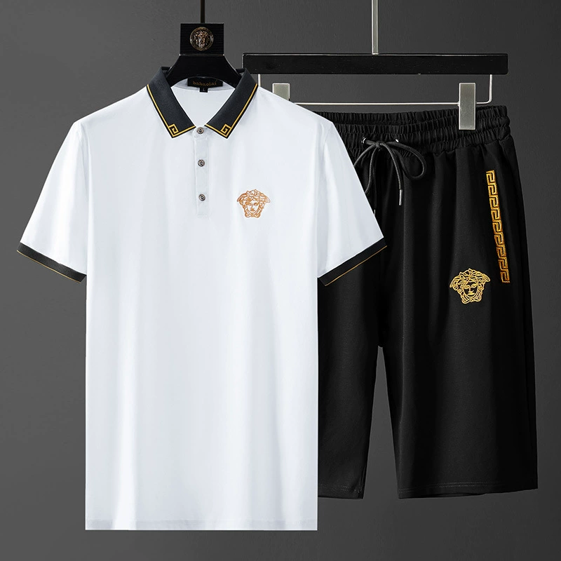 Новая летняя футболка, мужской повседневный костюм с лацканами, свободный спортивный костюм в корейском стиле, модные брендовые шорты с короткими рукавами, комплект мужской одежды