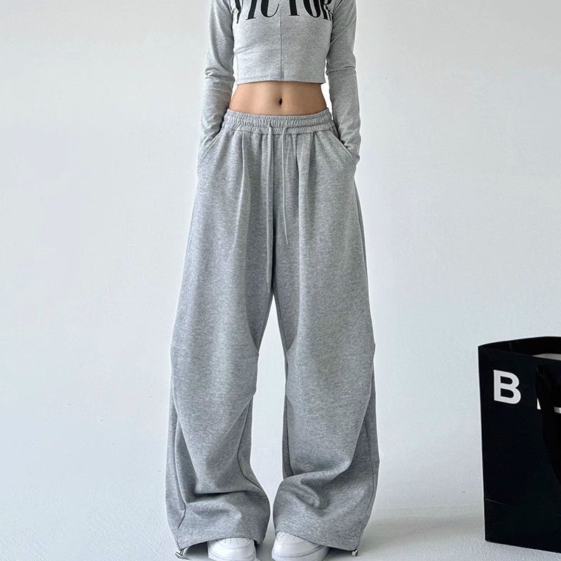 Cross-Border Gray Sweatpants for Women Spring 2025 Straight Loose Casual Sweatpants Workwear Wide-Leg Pants Wholesale in Stock Cross-Border Gray Sweatpants for Women Spring 2025 Straight Loose Casual Sweatpants Workwear Wide-Leg Pants Wholesale in Stock