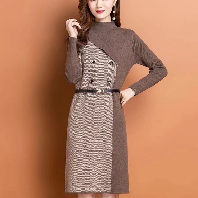 法式优雅长袖连衣裙女秋冬季2025时尚新款百搭显瘦气质针织打底裙|undefined