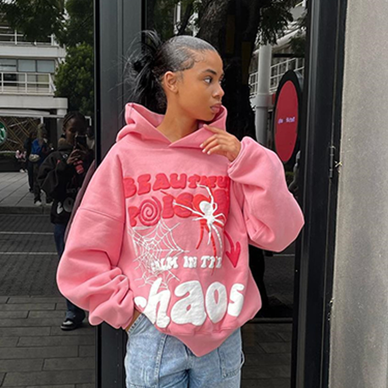 Polyester Fabric Type Hoodies & Sweatshirts Long Sleeve Streetwear Letter Spider Spider Web