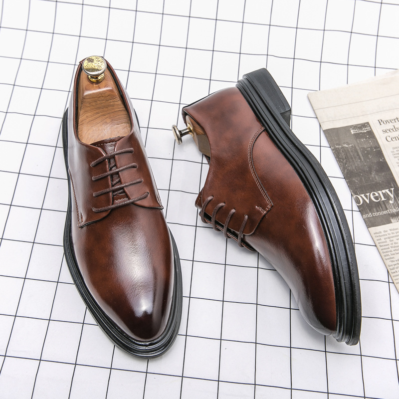 Zapatos de cuero masculinos primavera y otoño transpirable estilo inglés vestido formal de negocios negro punta alta casual zapatos de boda de novio image 5