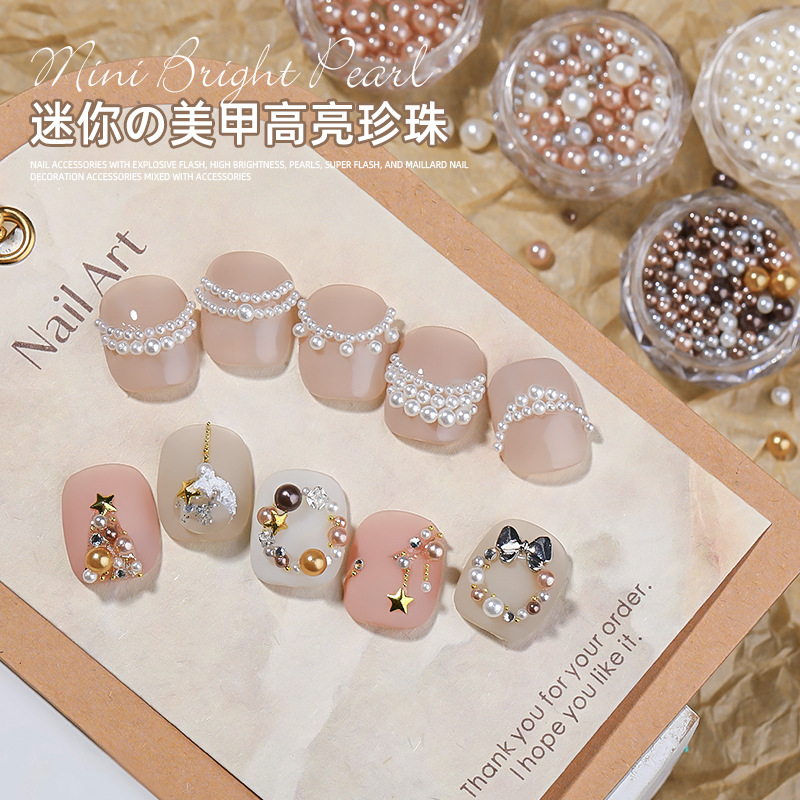 Nueva belleza de uñas Maillard joyería de perlas brillantes sin peeling todo-fósforo tridimensional tamaño mezclado no agujero perla Decoración