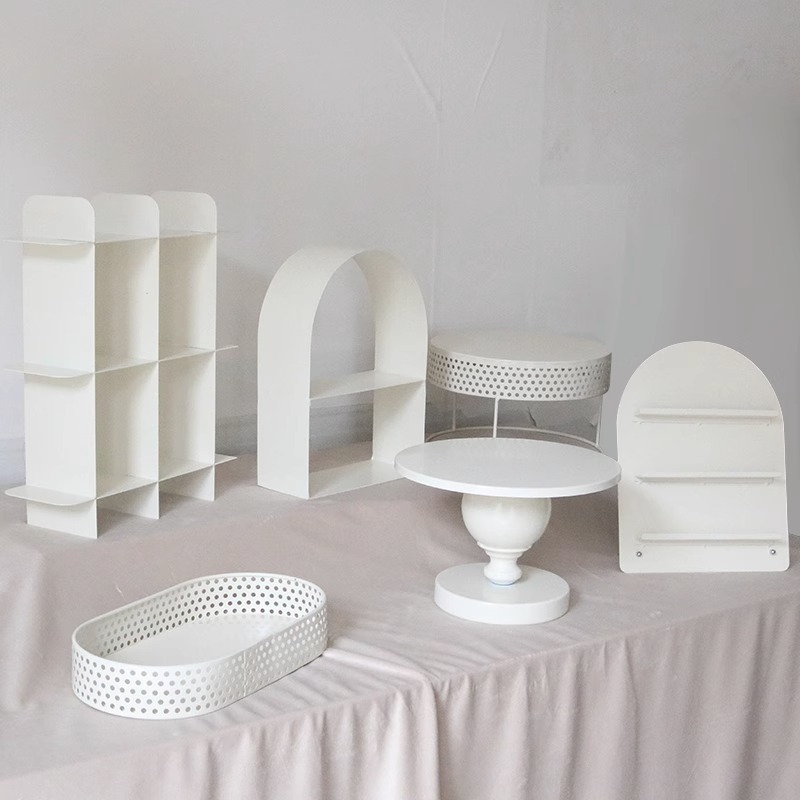 Decoración de postre estilo crema estante de exhibición de bodas estante de decoración de pastel de cumpleaños estante de hierro forjado bandeja de bocadillos