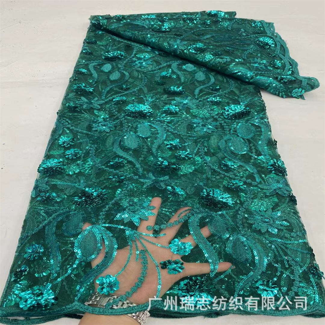Todo el mosaico de moda sequinilla tela de encaje bordado vestido de noche africano tela de bordado de encaje tulle