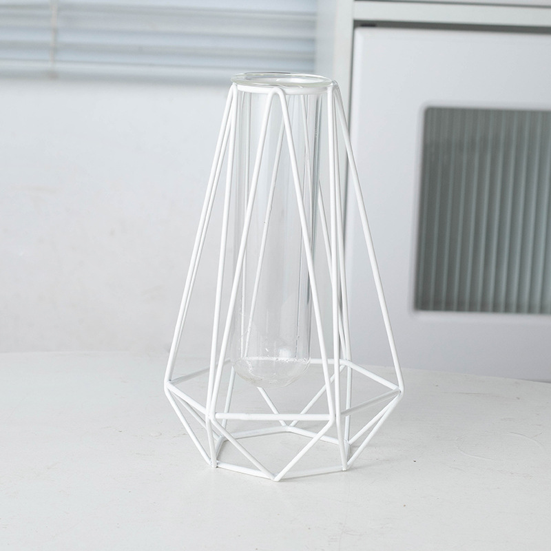 Jarrón de Vidrio Transparente de Arte en Hierro Minimalista Moderno, Éxito de Ventas Transfronterizo, Decoración para el Hogar de Amazon Norteamericana, Arreglo Floral