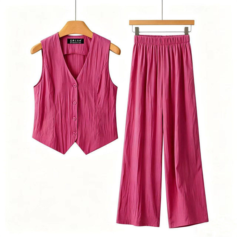 2026 Spring/Summer/Autumn Short Vest and Long Wide-Leg Pants Set, Thin and Comfortable, Stylish and Photogenic, a Hot Item