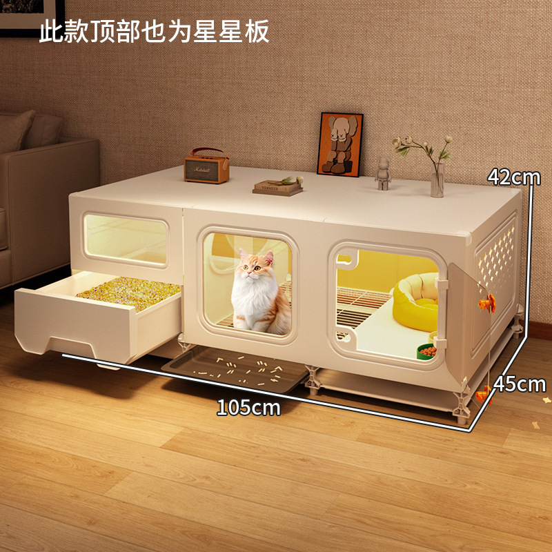 【砂防止設計】猫ケージ、猫ヴィラ、家庭用屋内トイレ一体型猫キャビネット、1部屋、1バスルーム、1リビングルーム|undefined
