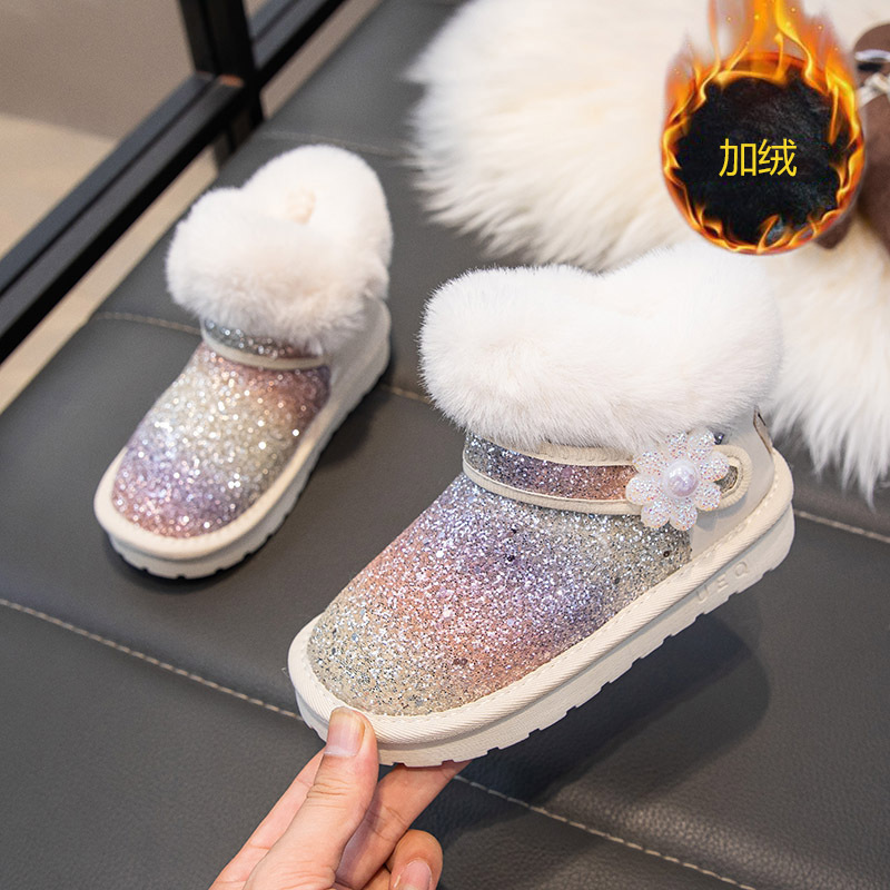 Botas de nieve para niñas 2025 nuevo invierno de moda infantil princesa de sequillas botas cortas para niñas calentadas botas de algodón de peluche