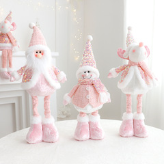 新しいピンクのサンタクロース雪だるま鹿クリスマス装飾品布芸公仔装飾用品座り人形装飾品