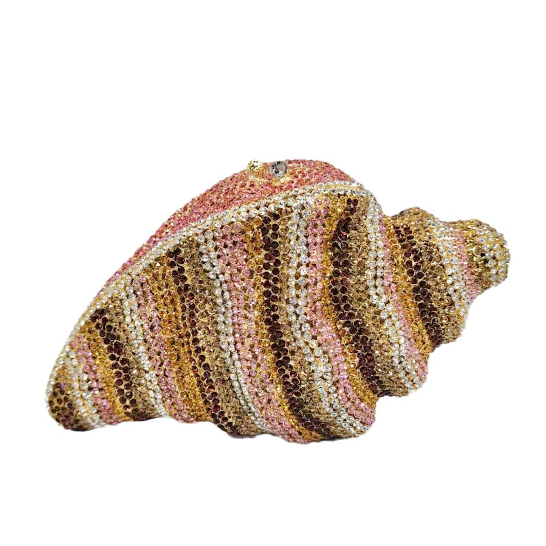 547g Weight Synthetic Leather Lining Material Rhinestone Fashion Element Magnetic Buckle Closure Type / Strap Type Evening Bag Bags Type Holiday, Party Occasion Metal Material Conch Pattern All Seasons Season Women's Gender Elegant Style Other Shape Small Size Metal Conch Rhinestone Evening Bags 1