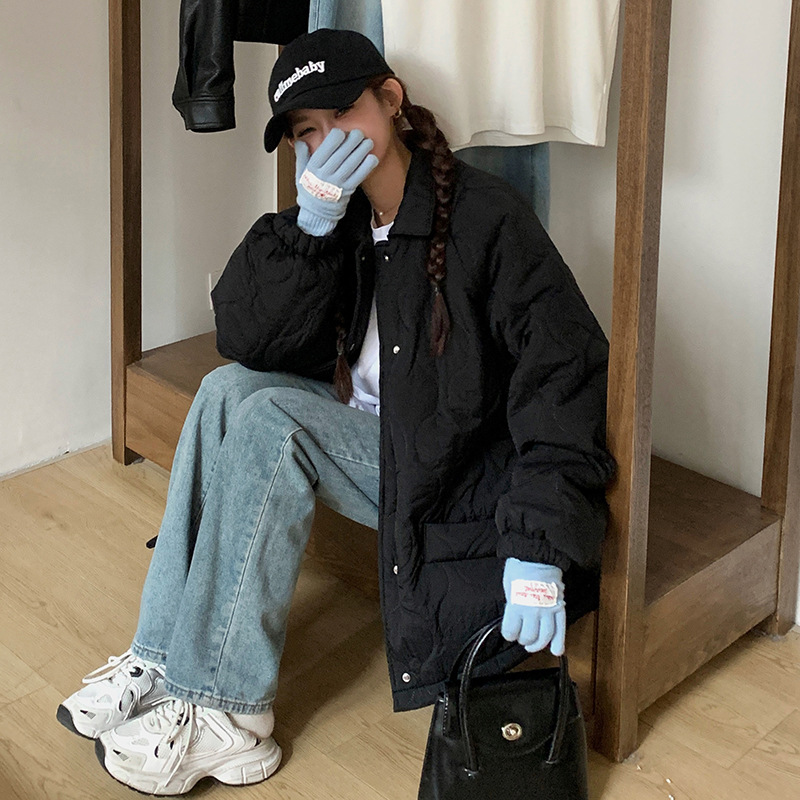 菱格綿服女2023新型韓国版冬服レトロ大サイズコートパン服ゆったり内底羊毛女