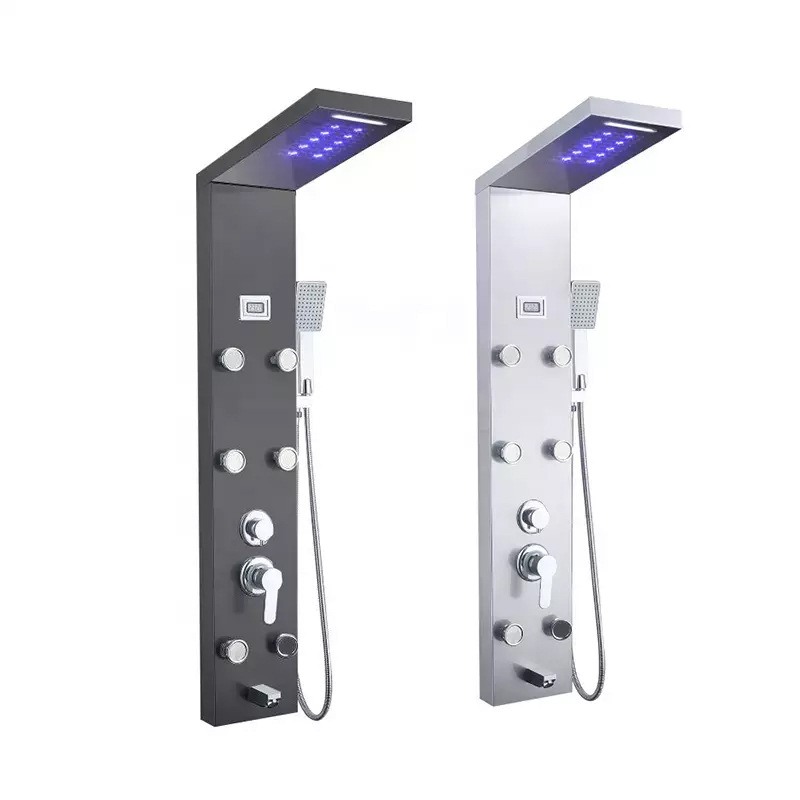Pantalla inteligente de control de temperatura Pantalla de ducha multi-boquilla presurizada Pantalla de ducha de baño Pantalla de ducha de luz LED