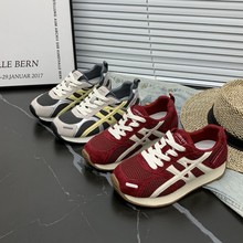 【韩小姐】户外防滑阿甘鞋女2025秋季新款真皮网面透气轻便运动鞋