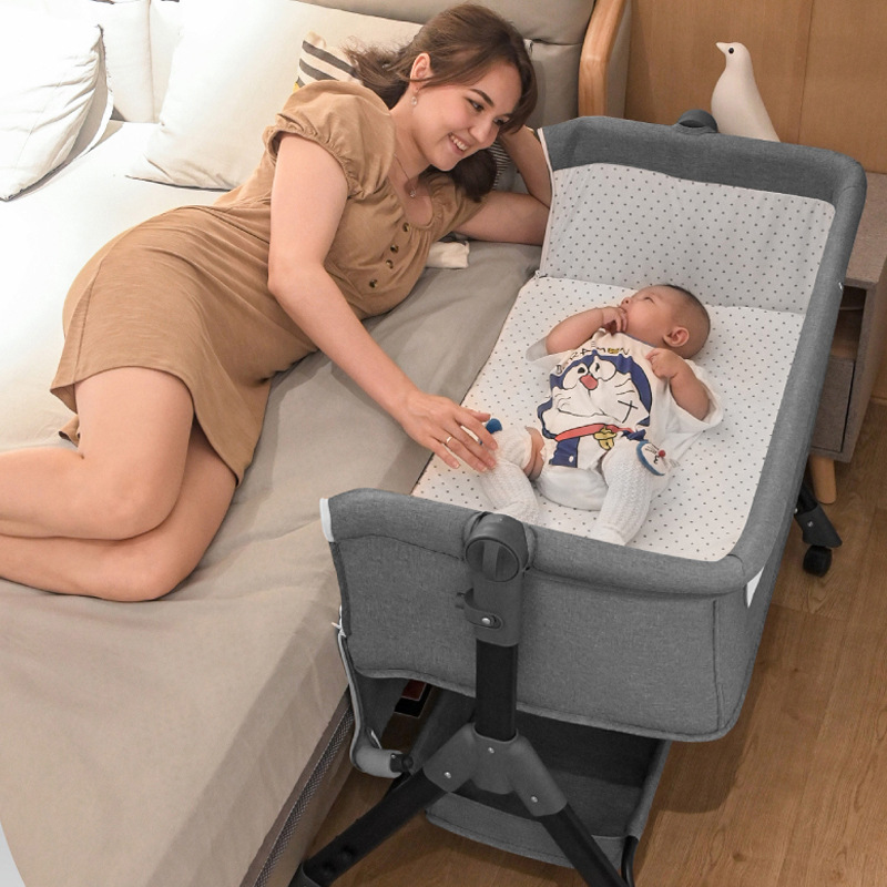 Cuna multifuncional para bebé, acoplable a una cama grande, cuna mecedora móvil y plegable, altura ajustable, cuna portátil para recién nacidos. image 6