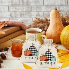 ハロウィン巾着袋、感謝祭巾着包装袋、カボチャ、紅葉、リネン、ジュートギフトバッグ、収納