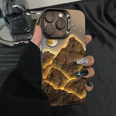 金色の山はリンゴ16pro携帯ケースiphone15 plus高級14/13/12フロスト11防止を適用している