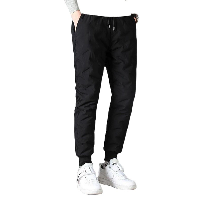 450g зимние мужские бархатные толстые белые утиные пуховые брюки теплые сплошные прямые спортивные повседневные пуховые брюки мужские