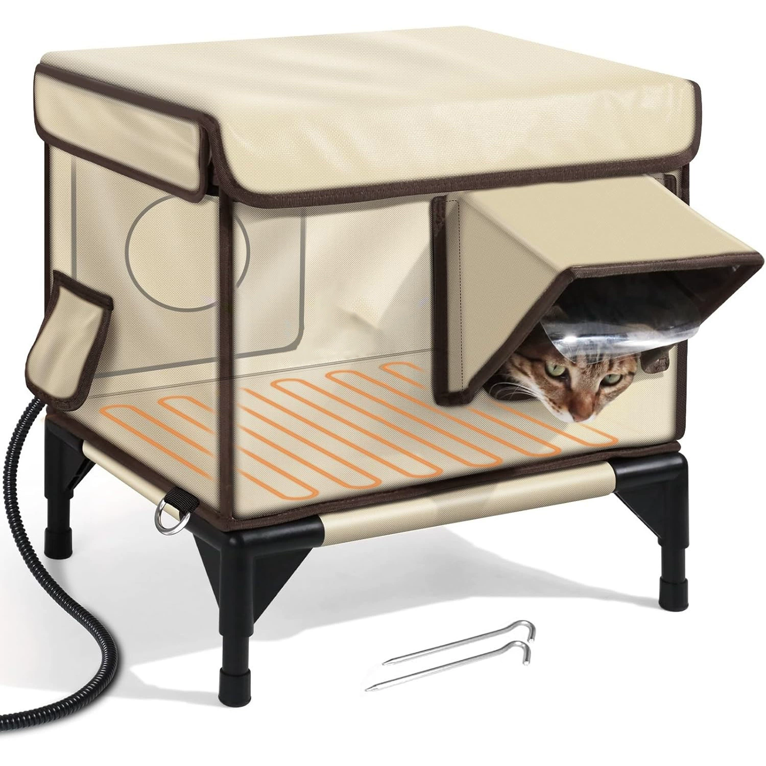 Амазонка Горячие продажи на открытом воздухе кошачий дом ПВХ трубки для повышения оксфорда водонепроницаемый кошачий дом с грелкой