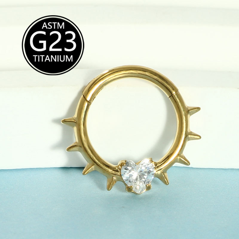 G23 Titanium Heart CZ Nose Ring - European American Punk Style Nose Stud detail image 9