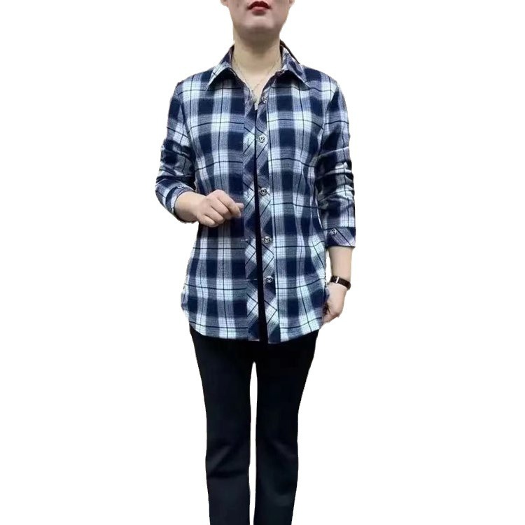 Autumn Middle-aged Mother's Shirt Women's Spring and Autumn New Arrival Plaid Shirt All-match Casual Long-sleeved Shirt Shirt with Slim Shirt