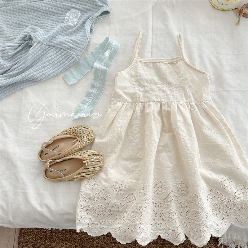 Xifan Chunxia New Children's Embroidered Sling dress Korean Style Girls' Baby Big Lace Skirt Sleeveless Long Dress