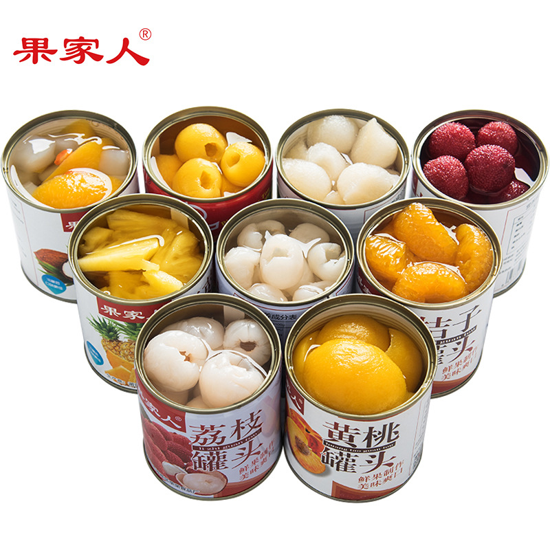 果家人水果罐头混合装糖水黄桃荔枝橘子菠萝枇杷杨梅罐头整箱批发