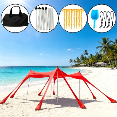 Avtomobil yan çətirləri – Canopy 8-Person Outdoor Beach - 8-pin-red-with-4-aluminum-rods-300300200cm-lycra-canopy-tent