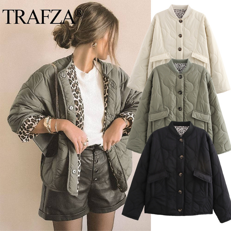 Cross-Border European and American Women's Clothing, Aliexpress Hot-Selling Quilted Button Cotton Jacket, Fashionable Retro Casual Coat